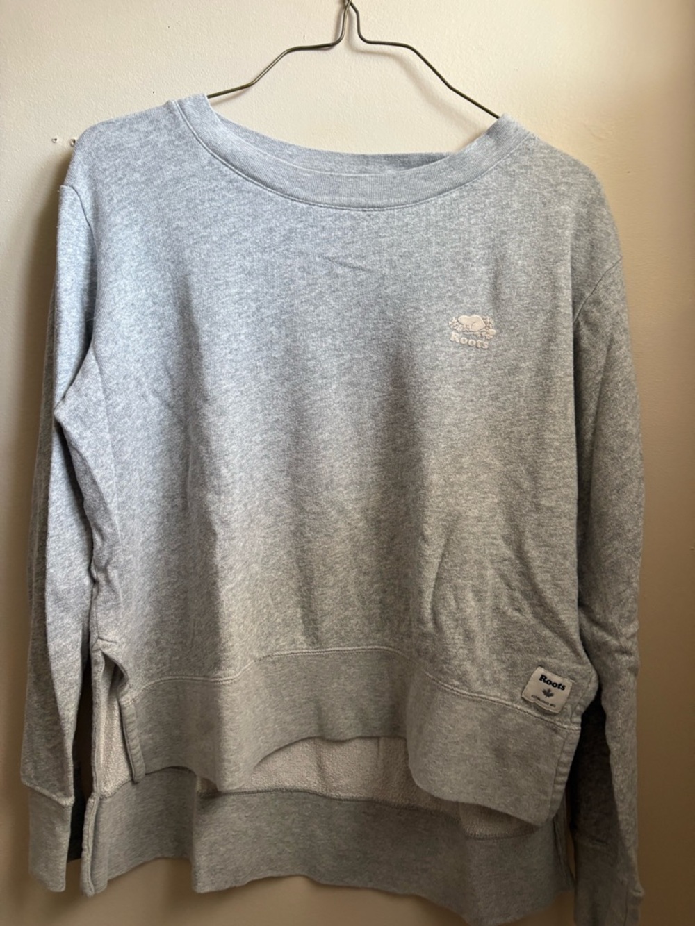 Roots Gray Crewneck Sweatshirt with Dark Green Label